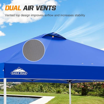 EAGLE PEAK Pop Up Canopy Tent with Wheeled Carry Bag, 8 Stakes, 4 Ropes, 4 Weight Bags, Easy Set Up Tent Canopy, 10x10 ft, 100sqft of Shade, Blue