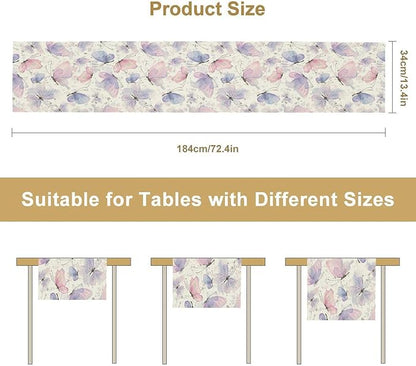 Watercolor Butterfly Table Runner, Pink Purple Butterfly Splash Spot Doodle Art Table Runner for Holiday Kitchen Dining Outdoor Home Party 13x108in