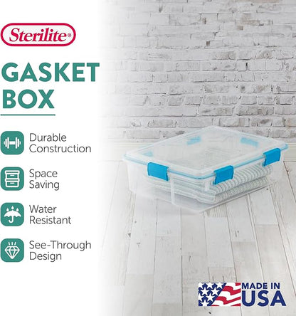 Sterilite 4-Pack Gasket Box, Weather-Resistant Storage Bins with Latching Lids, 37 Quart - Heavy-Duty Organizing Containers for Closet, Bathroom, and Office