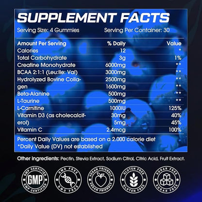 CNFDHI Creatine Monohydrate Gummies for Women, Booty Builder Supplement with Collagen & BCAA, L-Taurine, L Carnitine, Creatine Gummies Supports Glute Growth & Reduces Cellulite Appearance, 120 Count