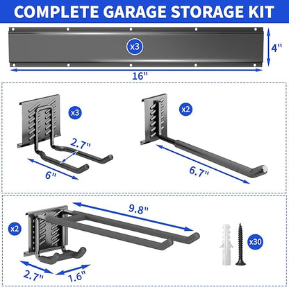 Garden Tool Organizer Wall Mount, 48inch Heavy Duty Garden Tool organizer Storage System, Easy Install With 7 Adjustable Hooks, For Garage, Basement, Shed, Workshop(Black)