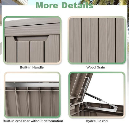 EasyUp 80 Gallon Deck Boxes Waterproof, Outdoor Large Storage Boxes with Lids, Outside Resin Storage Box & Deck Boxes for Patio, Garden Use(Gray)