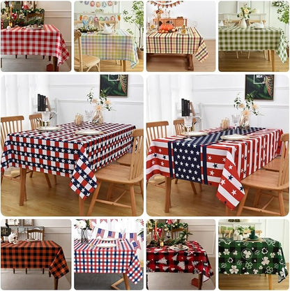 Red Waterproof Plaid Christmas Tree Tablecloth Fabric - Square 58x58 Inch Classic Gingham Checker Holiday Table Cloth for Indoor Use - Xmas Table Cover for Picnics, BBQs, and Parties