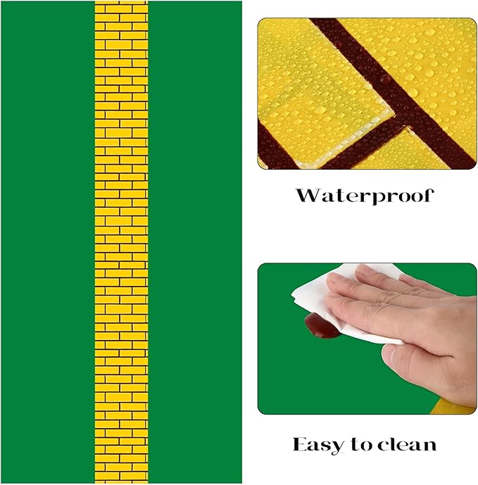 Yellow Brick Runner Tablecloth 54 x 108 Inch Brick Wall Backdrop Waterproof Rectangle Disposable Cover, Princess Decorations Party Supplies for Halloween Cosplay Party (Yellow,Green,6pcs)