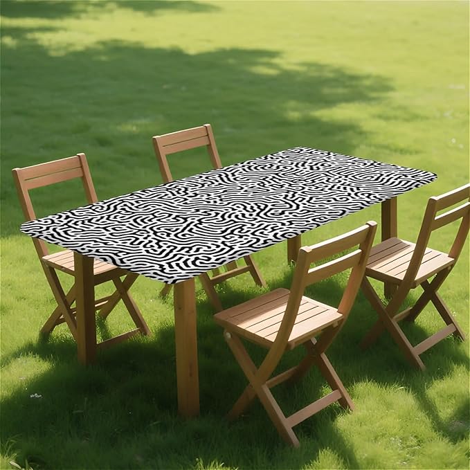 Rectangle Table Cloth Cover Waterproof Elastic Fitted Polyester Fitted Tablecloths for 6 Foot Tables for Indoor,Picnic, Camping, Outdoor （72" x 30"，Abstract Geometry）