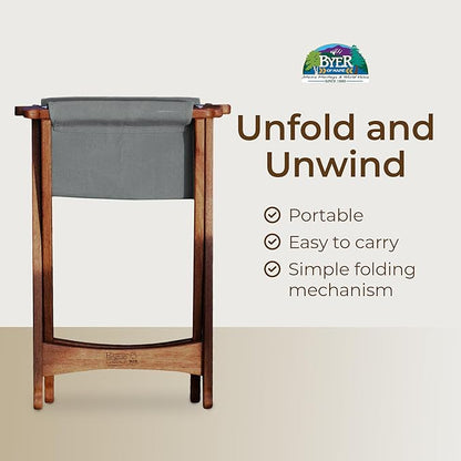 BYER OF MAINE Pangean Folding Stool – Canvas Camp & Wood Camp Stool for Portable & Outdoor Seating in Granite