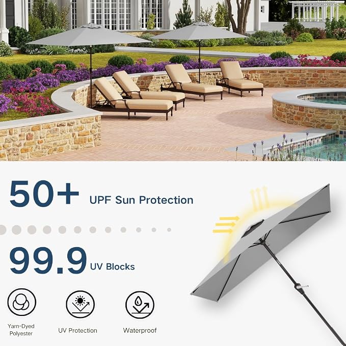6.5' x 10' Rectangular Patio Umbrella Large Outdoor Market Umbrella w/UV - Image 6
