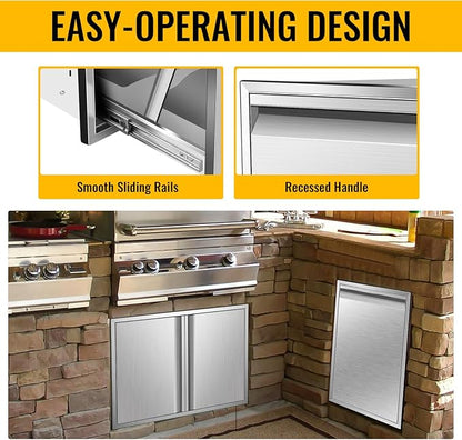 Pull Out Trash Drawer, Lower Sliding Rails Stainless Steel Roll Out Trash Bin Pull Out Tray With Handle For Outdoor Kitchen BBQ Island Grill Station,Trash Drawer