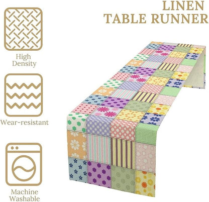 Patchwork Table Runner, Vintage Colorful Floral Plaid Tablecloth Table Runner for Indoors Outdoor Dining Kitchen Home Party 13x108in