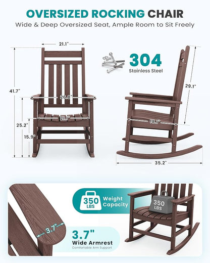 SERWALL Outdoor Rocking Chair Set of 2, Oversized Rocker - Image 2