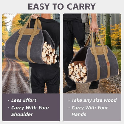 1MORE Firewood Carrier - Wood Carrier for Firewood,Log Carrier for Firewood Tote Bag, 40"X19" Canvas Firewood Carrier, Water Resistant Log Tote Wood Carrying Bag With Handles,Fireplace Tools. Grey