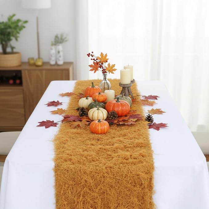Zeyune 1 Pcs Fake Moss Table Runner for Crafts 12'' x 71'' Artificial Moss Sheet Roll Waterproof Carpet Blanket for Wall Roof Garden Wedding Birthday Party Table Decoration (Yellow)