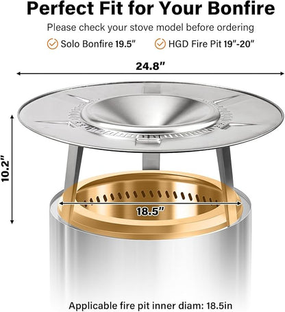 HGD Firepit Heat Deflector for Solo Stove Bonfire & 19.5-20.5" Fire Pits, Portable 304 Stainless Steel Heat Diffuser Captures & Redirects Warmth, Detachable Camping Essential