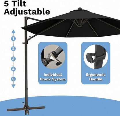 Devoko 10ft Cantilever Patio Umbrella, Round Large Outdoor Umbrella - Image 4