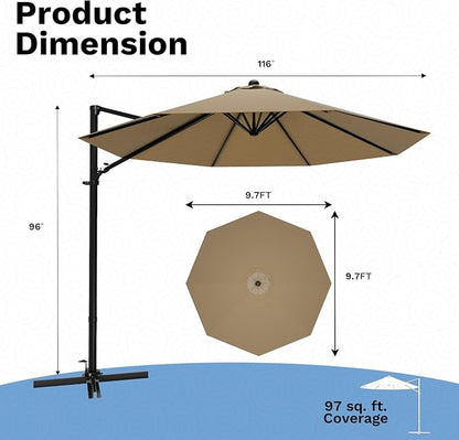 Devoko 10ft Cantilever Patio Umbrella, Round Large Outdoor Umbrella - Image 3