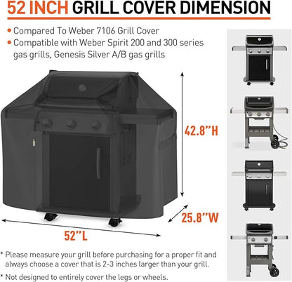 Arcedo Grill Cover 52 Inch Compatible with Weber Spirit 200 and 300 Series, Genesis Silver A/B Gas Grill, Waterproof Heavy Duty Outdoor Fade Resistant BBQ Cover for E310, Compared to 7106