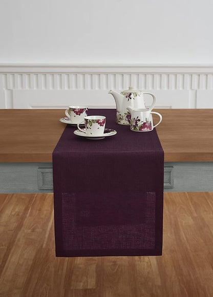 Solino Home Linen Chambray Burgundy Table Runner 156 Inches Long - Athena, 100% Pure Linen 14 x 156 Inch Table Runner for Valentines