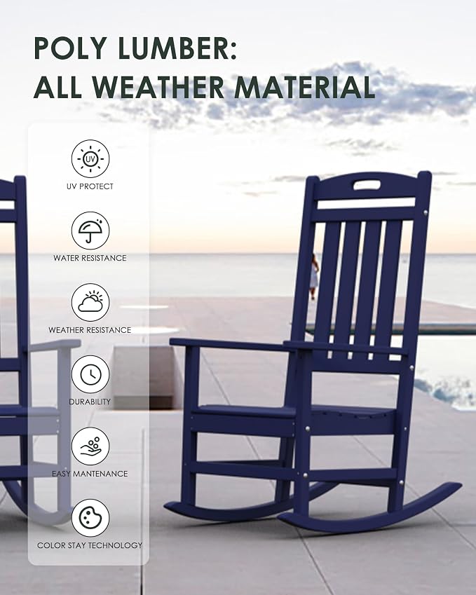 Outdoor Rocking Chair Set of 6, All-Weather Resistant Poly Lumber Rocker Chair - Image 4