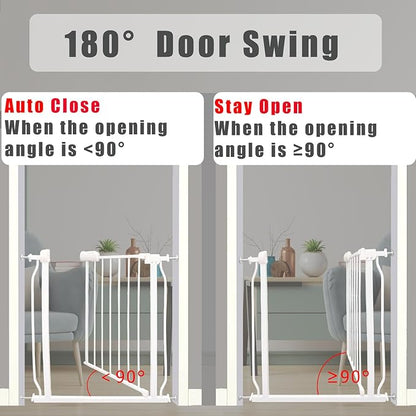 Heavy Duty Baby & Dog Safety Gate, Extra Wide 85.8-90.5 Inch,White Metal, Tension Mounted No Drilling Pet Gate for Large Openings