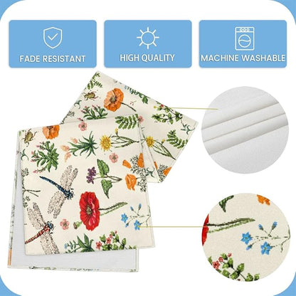 Flowers Dragonflies Table Runner Kitchen Dining Table Runner 13*120in Table Center Decor for Indoor Outdoor Home Holiday Party
