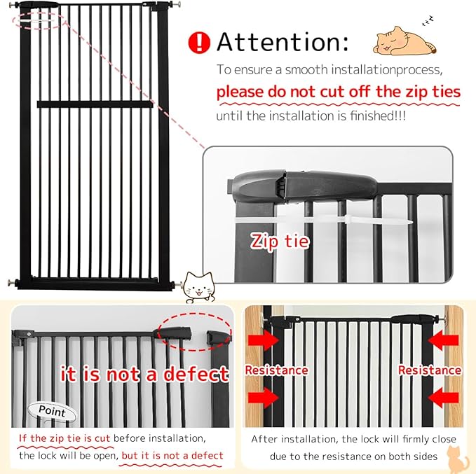 Lumizone Extra Tall Pet Gate 55.12" High Pressure Mounted 59.25"-63.38" Extra Wide (9 Sizes) 1.37" Gap for Cat Dog Stairs Doorway Hallway No Drilling Auto-Close (59.25"-63.38" W, Black)