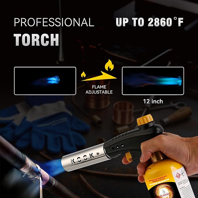 BLAZEAL Propane Torch Kit with 1x MAPP Gas,4-Flame Blow Torch Head with Propane Tank Base for MAP Gas,Work in All Angle,Trigger Start Torch Gun for Welding Brazing Soldering Grill Camping Cooking Food