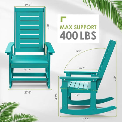 GREENVINES Oversized Outdoor Rocking Chairs Set of 4, HDPE Rocker, Aqua | 21.7" - Image 3