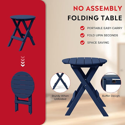 Costaelm Paradise HDPE Outdoor 24.5 Inch Round Portable Folding Patio Dining Table, Navy Blue
