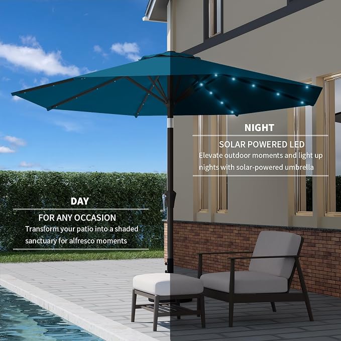 9FT Patio Umbrella with Solar Lights, Outdoor Market Umbrella with Tilt and - Image 6