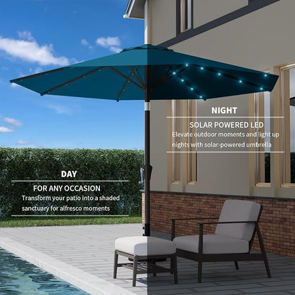 9FT Patio Umbrella with Solar Lights, Outdoor Market Umbrella with Tilt and - Image 6