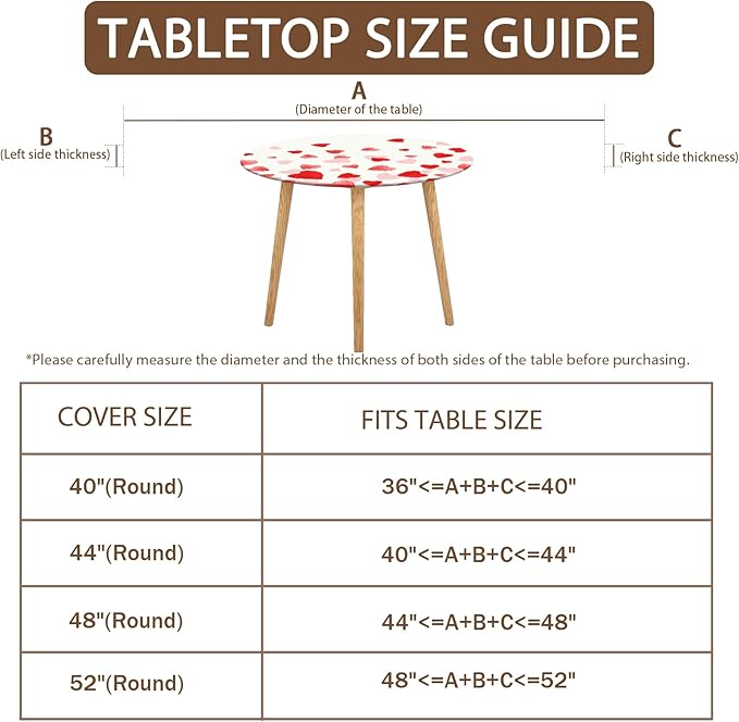 Valentines Day Round Fitted Tablecloth with Elastic Pink Red Love Heart Circle Table Cloth for 36-40" Round Tables Wipeable Waterproof Washable Valentine Table Cover for Picnic Dining Party Decor