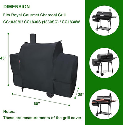 Outdoor Grill Cover Fits Royal Gourmet CC1830S/CC1830W/CC1830M/CC1830SC 30 Charcoal Grill, Waterproof 600D Heavy Duty Barrel Grill Cover, Fade Resistant & Rip-Proof BBQ Covers for Weather Protection.