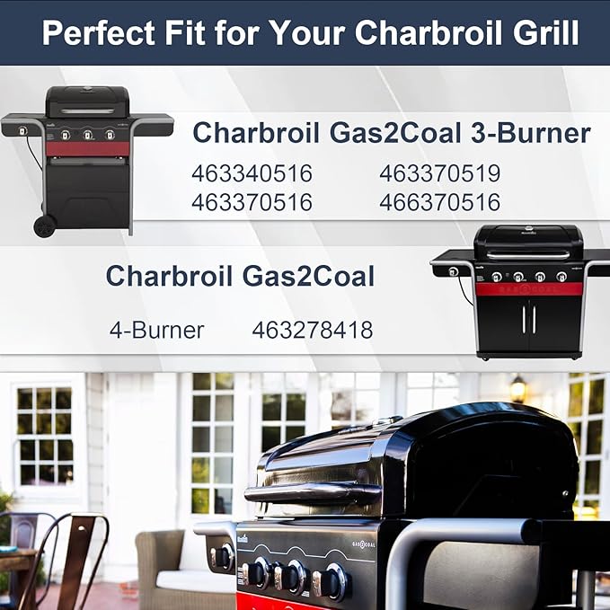 Criditpid Grill Replacement Parts for Charbroil 463340516 463370519 463370516 463278418, Stainless Steel Grill Grates, Burner & Igniter, Heat Plates, Flame Carryover for Charbroil Gas2coal 463340516.