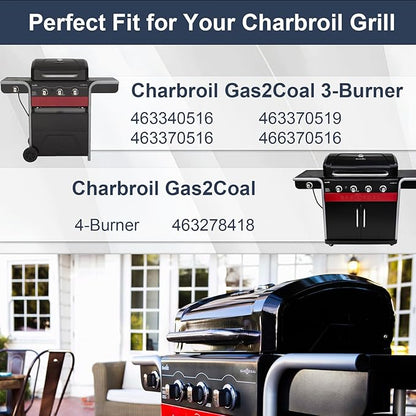 Criditpid Grill Replacement Parts for Charbroil 463340516 463370519 463370516 463278418, Stainless Steel Grill Grates, Burner & Igniter, Heat Plates, Flame Carryover for Charbroil Gas2coal 463340516.