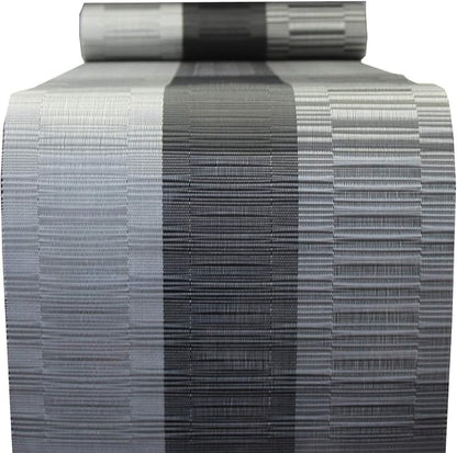 PIGCHCY Elegant Placemats with Matching Table Runner,Washable Durable Vinyl Woven Table Mats Sets(6pcs Placemats+1pcs Table Runner, Black)