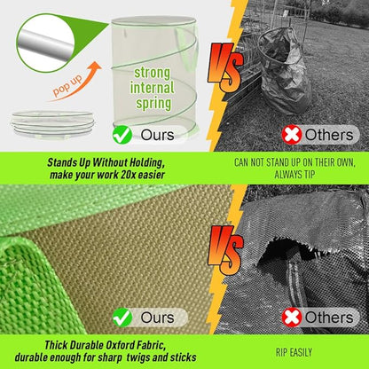 Colwelt Collapsible Garden Bag 47Gallon, Collapsible Leaf Bags with Hard Bottom, Heavy Duty Yard Waste Bag Leaf Bin, Leaf Pop up Trash Can (come with Leaf Scoop, Garden Gloves)
