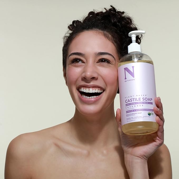 Dr. Natural Castile Liquid Soap - Multi-Use Body Wash, Shampoo and Face Wash - Hydrating Body Soap for Skin, Hair, Pets and Home - Lavender - 32 oz.