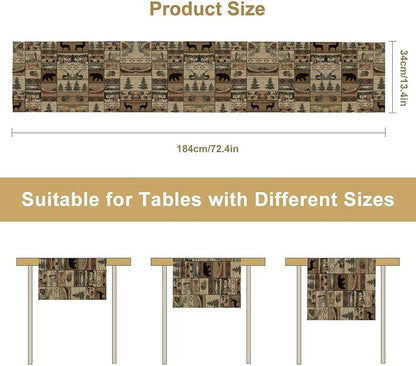 Wildlife Bear Table Runner, Rustic Cabin Animal Farmhouse Table Runner for Home Kitchen Dining Table Party Home 13x60in