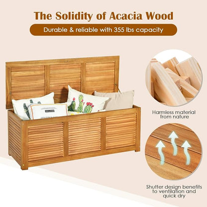 DREAMADE 47 Gallon Deck Box, Acacia Wood Outdoor Storage Bench, Natural | Patio - Image 5