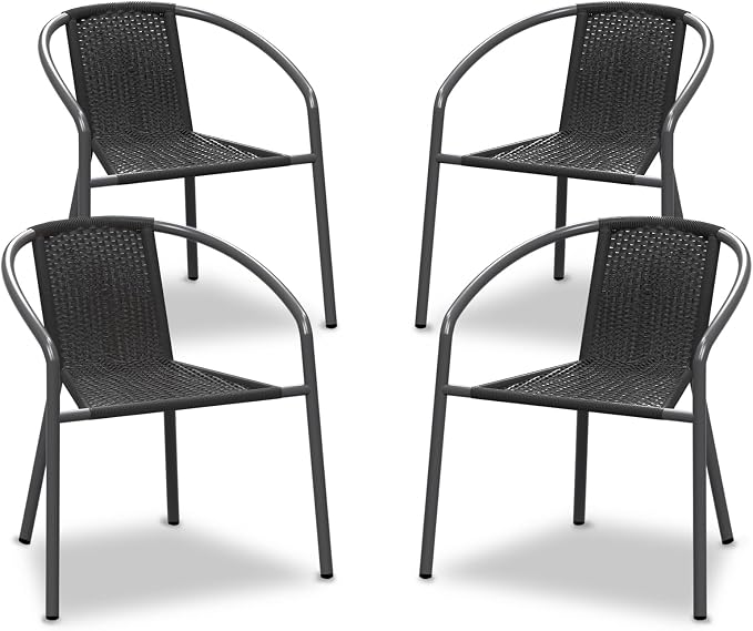 Grezone 4-Piece Rattan Indoor-Outdoor Restaurant Stack Chair Versatile and by GREZONE