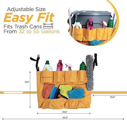 Trash Can Caddy Bag | Fits 32-55 Gallon Can | Brute & Uline Compatible | Heavy Duty Vinyl | Garbage Bin Apron | XL Commercial Size | Cleaning Caddy Organizer | Custodian & Janitorial Supplies (1 Pack)