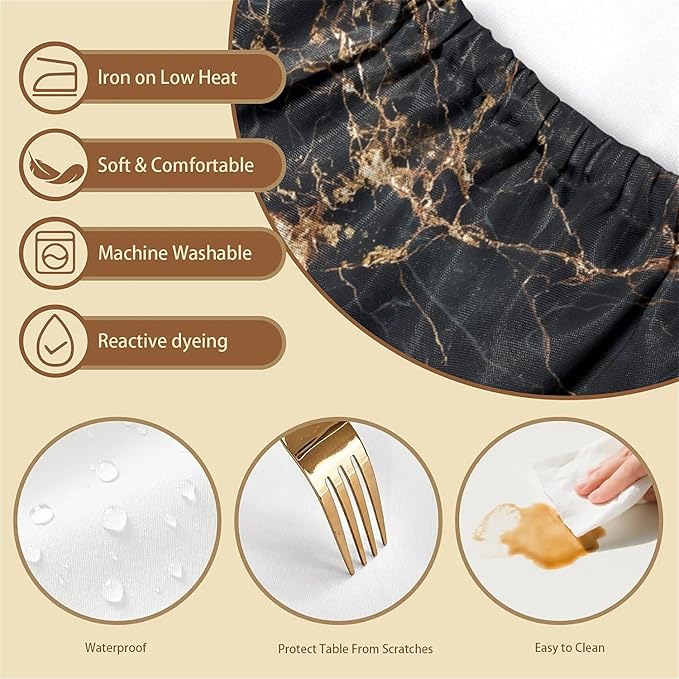Rectangle Table Cloth Cover Waterproof Elastic Fitted Polyester Fitted Tablecloths for 4 Foot Tables for Indoor,Picnic, Camping, Outdoor （48" x 24"，Black Marble）