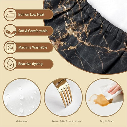 Rectangle Table Cloth Cover Waterproof Elastic Fitted Polyester Fitted Tablecloths for 6 Foot Tables for Indoor,Picnic, Camping, Outdoor （72" x 30"，Black Marble）