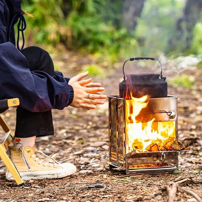 REDCAMP Wood Burning Folding Camp Stove Stainless Steel Grid, Portable Collapsible Backpacking Stove Survival Rocket Stove for Outdoor Tent Camping Hiking Picnic BBQ, Samll