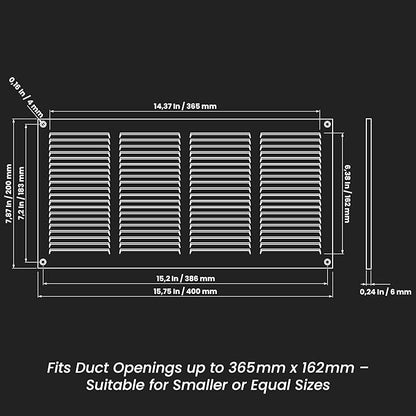 Repa Market 5-Pack Air Vent Cover 16x8 Inch (Outer Dimensions) Black Galvanized Steel Louvered Grill Cover with Mesh Screen/Wall or Ceiling Vent/HVAC Register for Indoor and Outdoor Ventilation