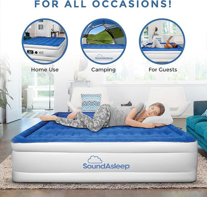 SoundAsleep Products Dream Series Luxury Air Mattress, ComfortCoil Technology, Built-in High Capacity Pump for Home, Camping- Double Height, Adjustable, Inflatable Blow Up, Portable (Full Size)