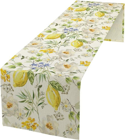 Vintage Lemon Blossom Table Runner Seasonal Spring Summer Floral Farmhouse Dining Table Decoration for Home Holiday Party Dresser Kitchen Cabin Restaurant Wedding Decor 13×36in