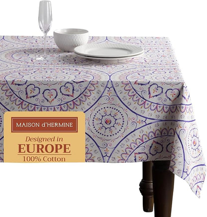 Maison d' Hermine Table Cloth Rectangle Table 100% Cotton 54 x 72 Inches Tablecloth Reusable Decorative Everyday Use for Dining Room, Farmhouse, Home, Party, Festive & Wedding Spring Summer - Mandala