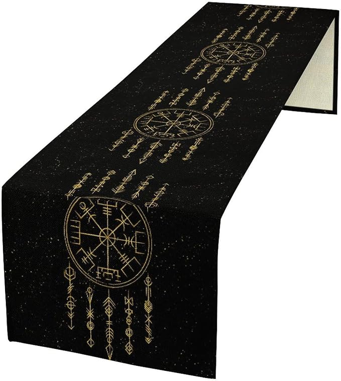 Viking Table Runner, Nordic Symbol Mysterious Aesthetic Table Runner for Kitchen Daily Dining Home Outdoor 13x108in