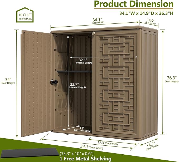 ZZM HDPE Outdoor Storage Shed, Outdoor Plastic Storage Cabinet, Horizontal - Image 3